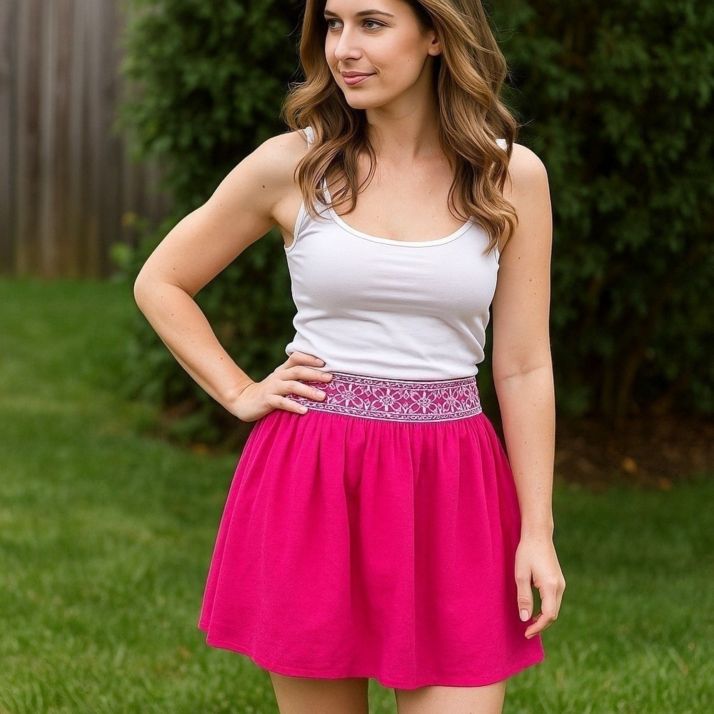 Moonlight Skirt Womens M Pink Embroidered Waist Boho Festival Summer Flowy NWT - Picture 3 of 4